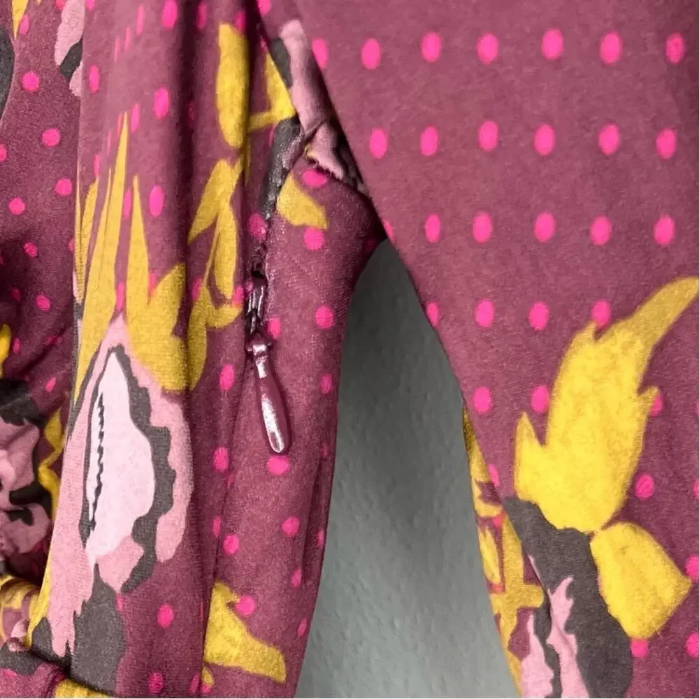 Free People Morning Light Dress 6 Mauve Floral Polka Dot Satin Keyhole Boho